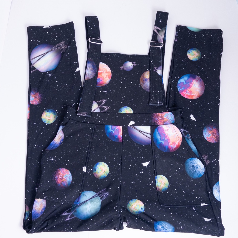 BlackMilk Space Planets Overalls‎ Womens M Black Multicolor Paper Universe